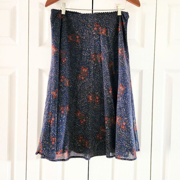 Eddie Bauer Floral A Line Skirt Dark Blue & Orange, Size Medium - Picture 2 of 6
